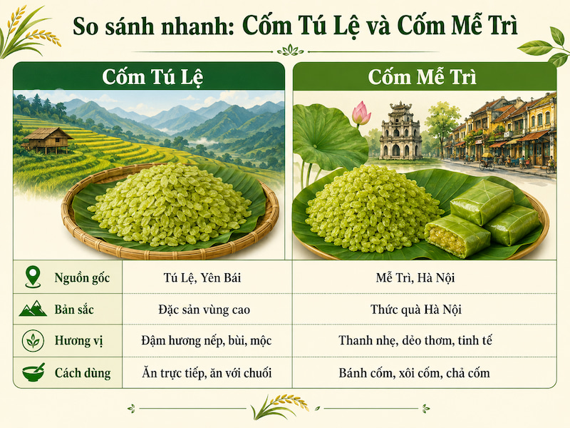 Bảng so sánh cốm Tú Lệ và cốm Mễ Trì
