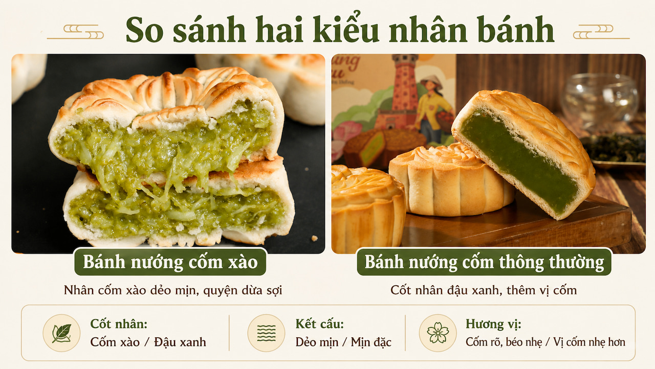 So sánh bánh nướng cốm xào và bánh nướng nhân cốm