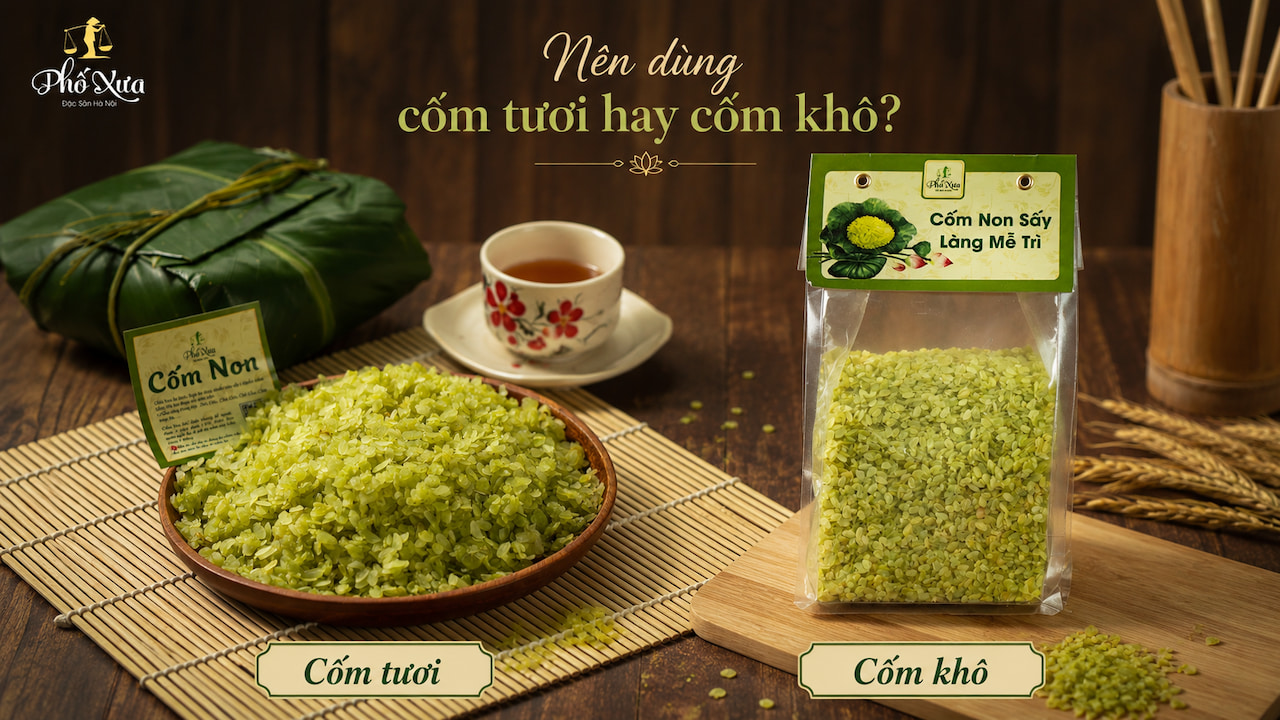 Cốm tươi và cốm khô dùng làm bánh dẻo cốm
