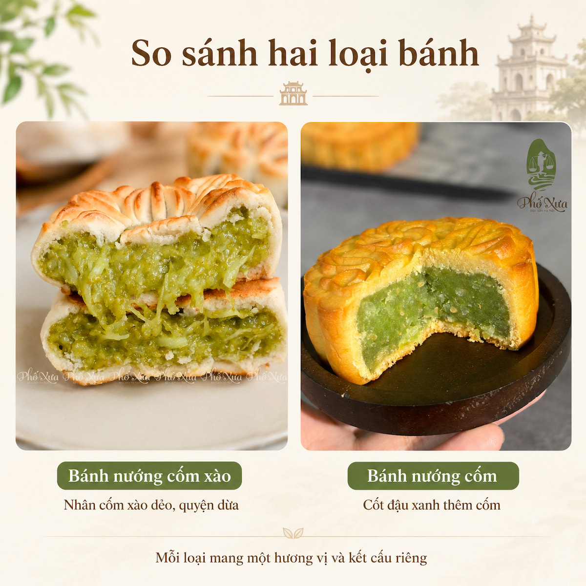 So sánh bánh nướng cốm xào và bánh nướng cốm