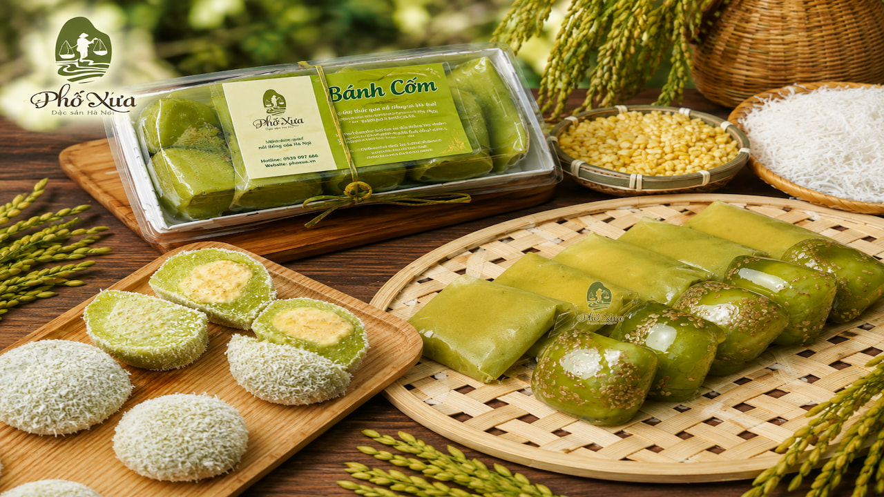 Bánh cốm có nhân, không nhân, mochi cốm và bánh xu xê cốm Phố Xưa