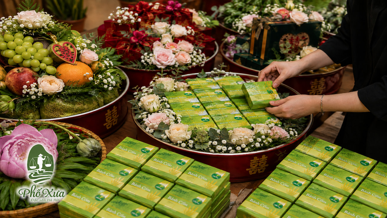 Tráp bánh cốm trong lễ ăn hỏi
