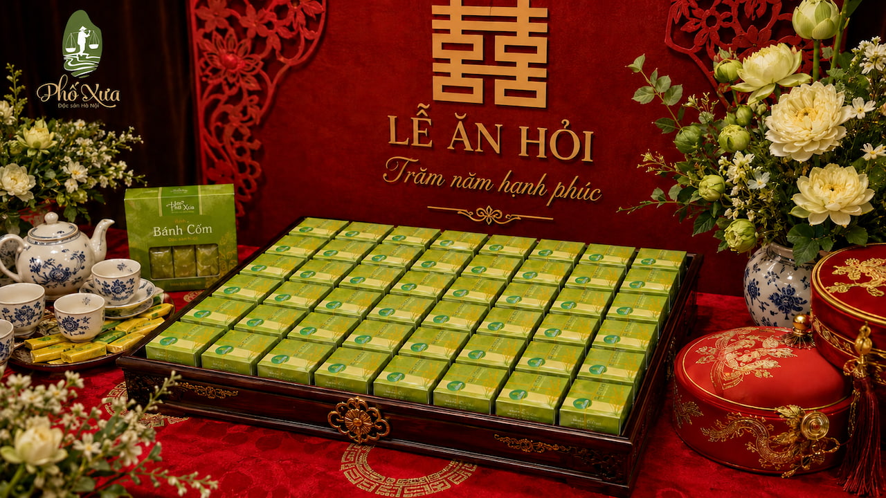 Các kiểu bao bì bánh cốm cưới hỏi Phố Xưa